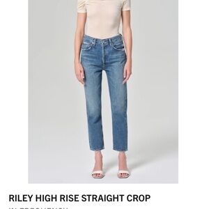 Agolde Riley Crop Denim Blue Straight Jeans
